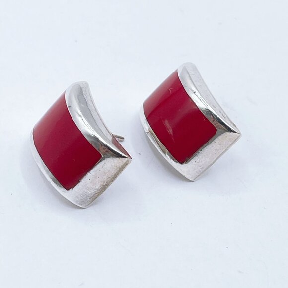 Sterling Silver Earrings With Red Enamel - Picture 7 of 7